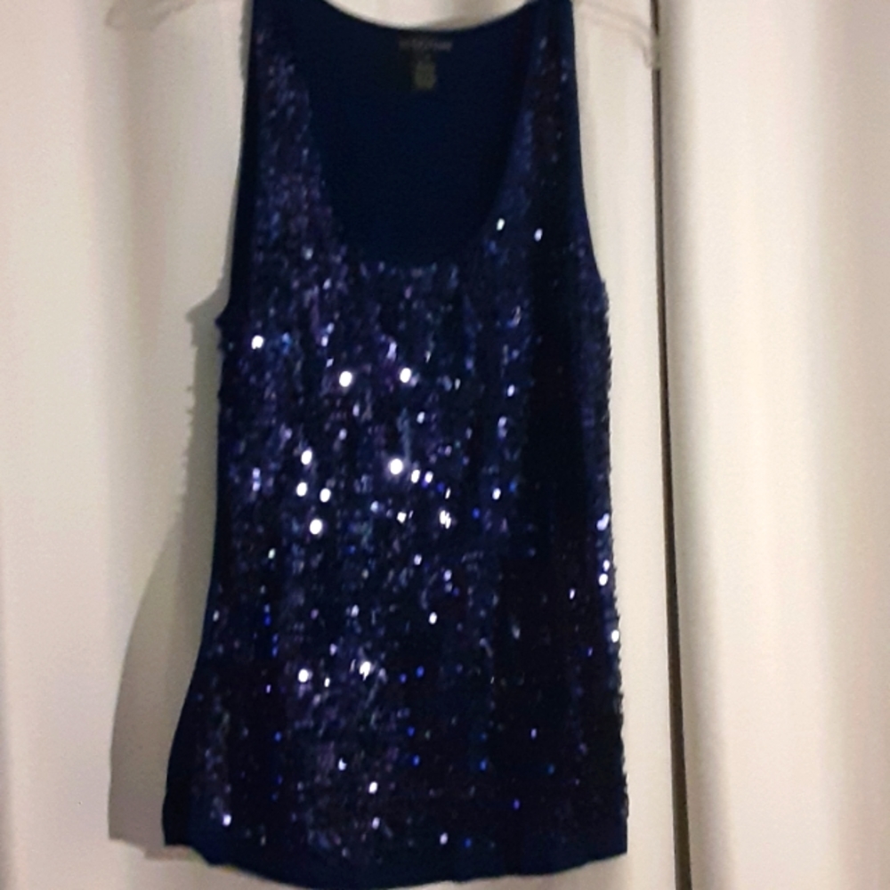 Design365 XL navy blue sequence sleeveless top sparkle and shine